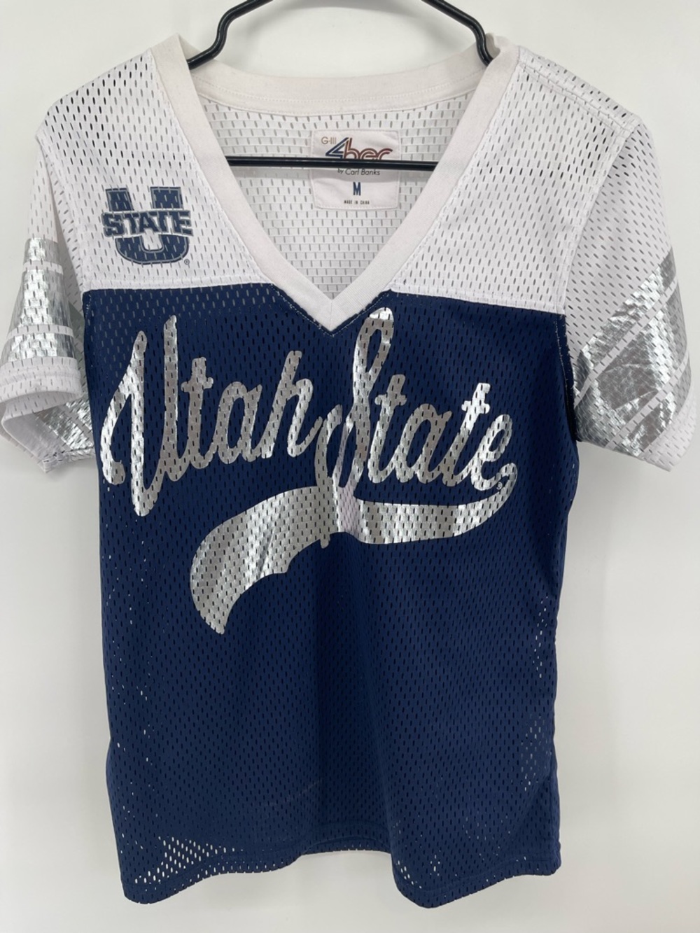 Utah State Girls' Mesh V-Neck Jersey‎ Athletic University Navy & White Mascot